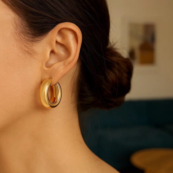 14k Yellow Gold Medium Puffy Hoops - alternate view 5