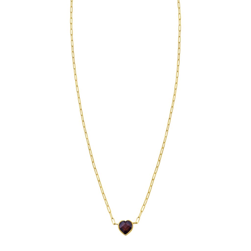 14K Yellow Gold Garnet Heart Necklace (1.50 mm)