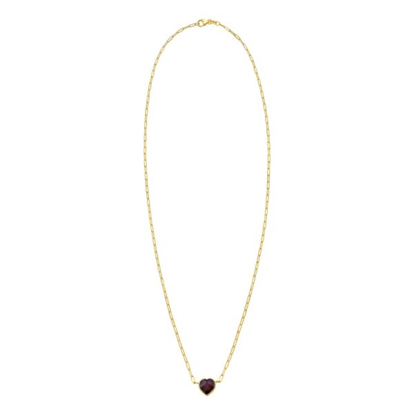 14K Yellow Gold Garnet Heart Necklace (1.50 mm) - alternate view 2