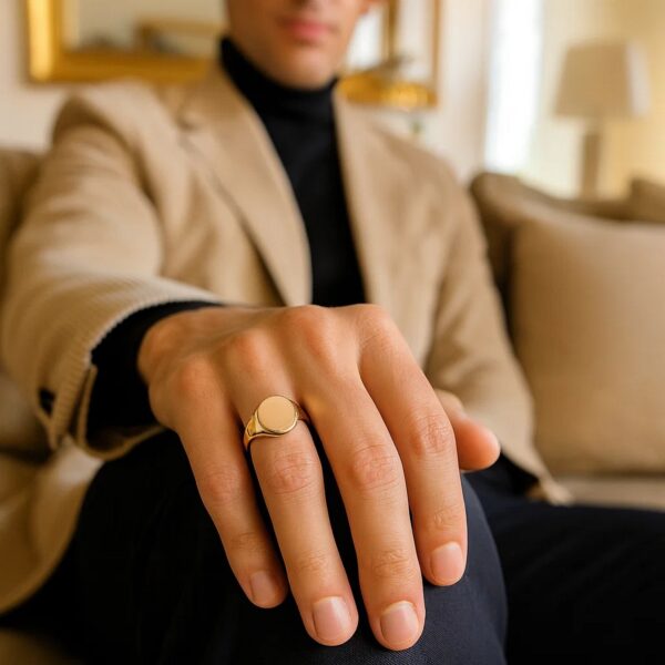 14K Yellow Gold Oval Satin Signet Ring - alternate view 5