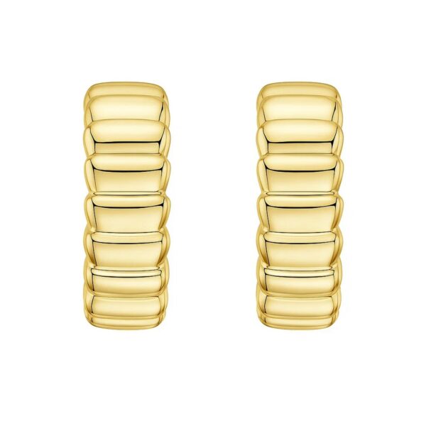 14K Yellow Gold Ribbed C Hoop Earrings - alternate view 2