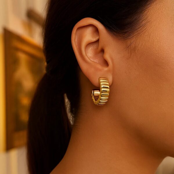 14K Yellow Gold Ribbed C Hoop Earrings - alternate view 3