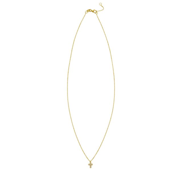 14K Yellow Gold Petite Diamond Cross Necklace