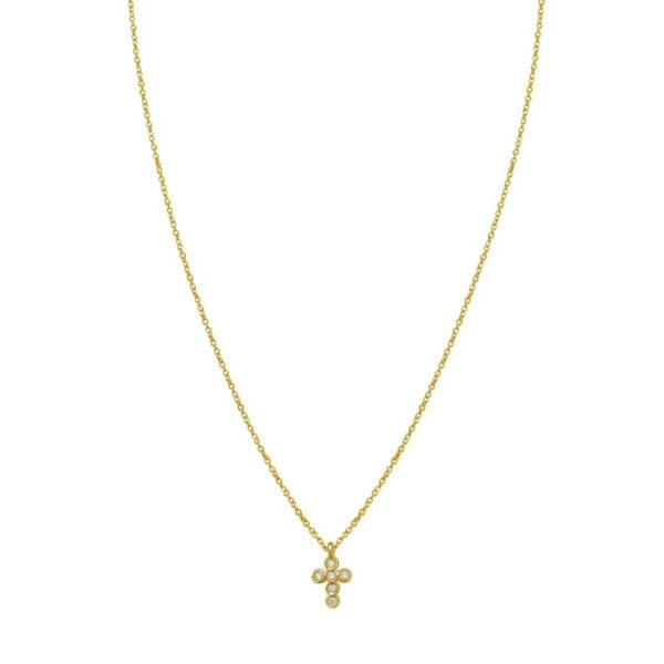 14K Yellow Gold Petite Diamond Cross Necklace - alternate view 2