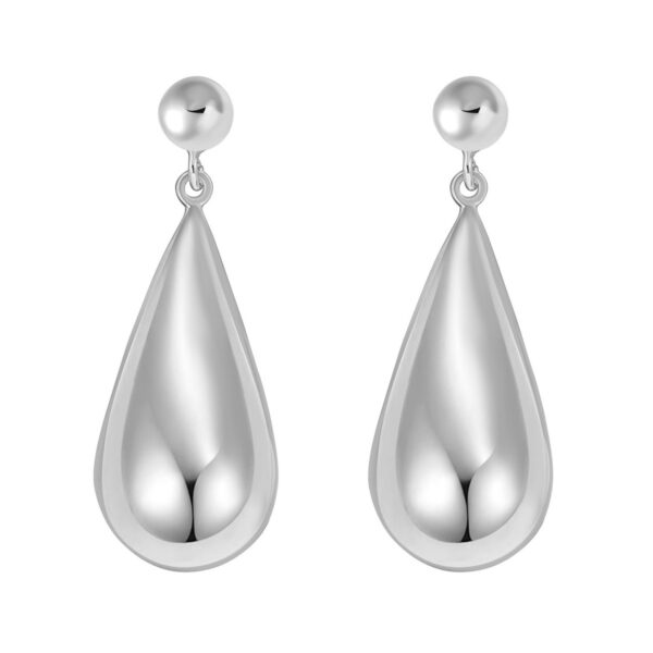 Sterling Silver Rhodium Plated Puffed Teardrop Dangle Earrings