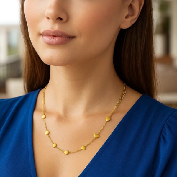 14K Yellow Gold Adjustable Heart Link Necklace - alternate view 3