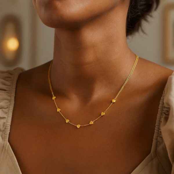14K Yellow Gold Adjustable Heart Link Necklace - alternate view 4