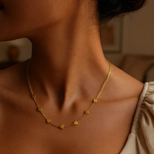 14K Yellow Gold Adjustable Heart Link Necklace - alternate view 5