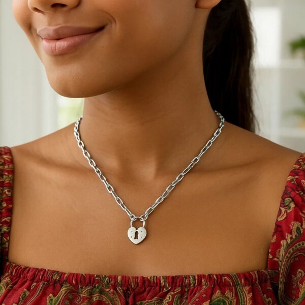 Sterling Silver Rhodium Plated Pad Lock Necklace - alternate view 3