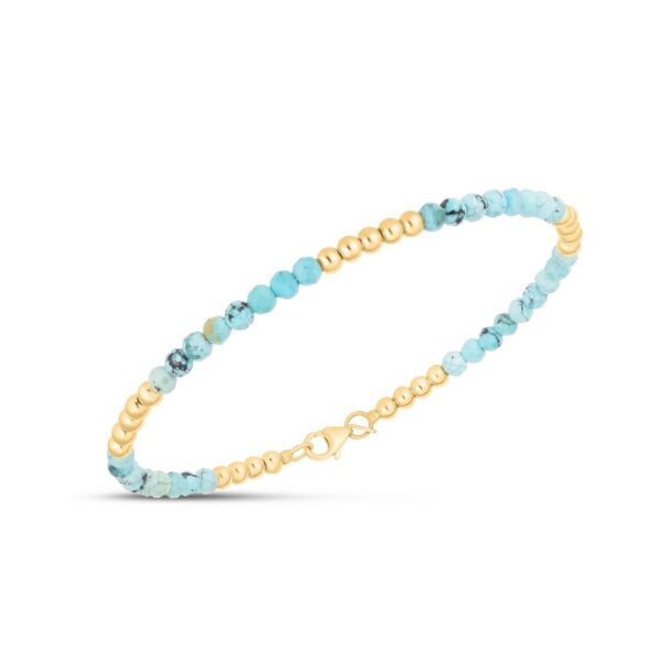 14K Yellow Gold Turquoise Pallina Bead Bracelet (3.00 mm)
