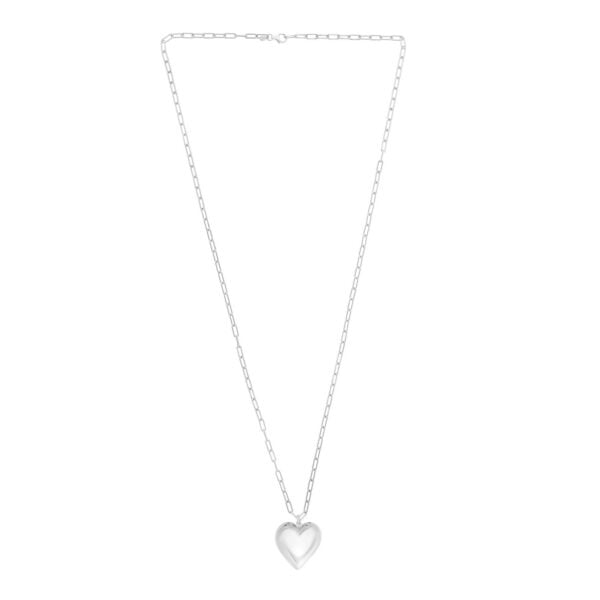 Sterling Silver Rhodium Plated Puffed Heart Pendant - alternate view 2