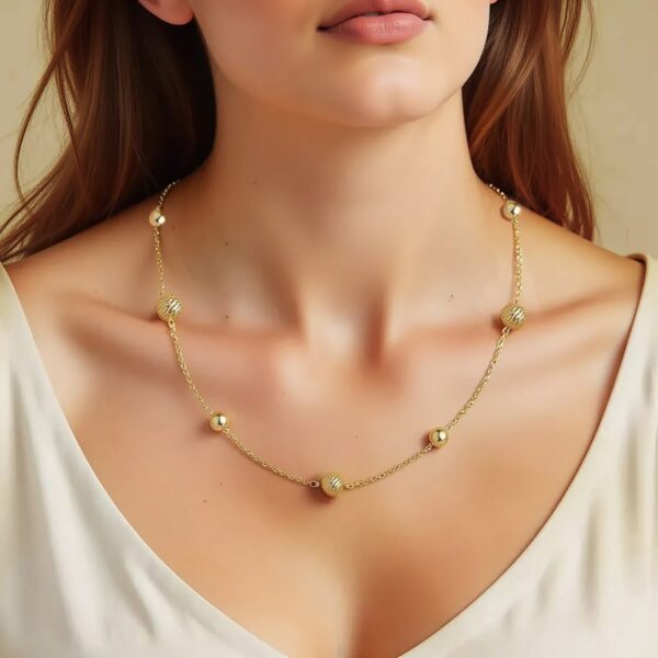 Alternating Bead Chain Necklace in 14K Yellow Gold - alternate view 3
