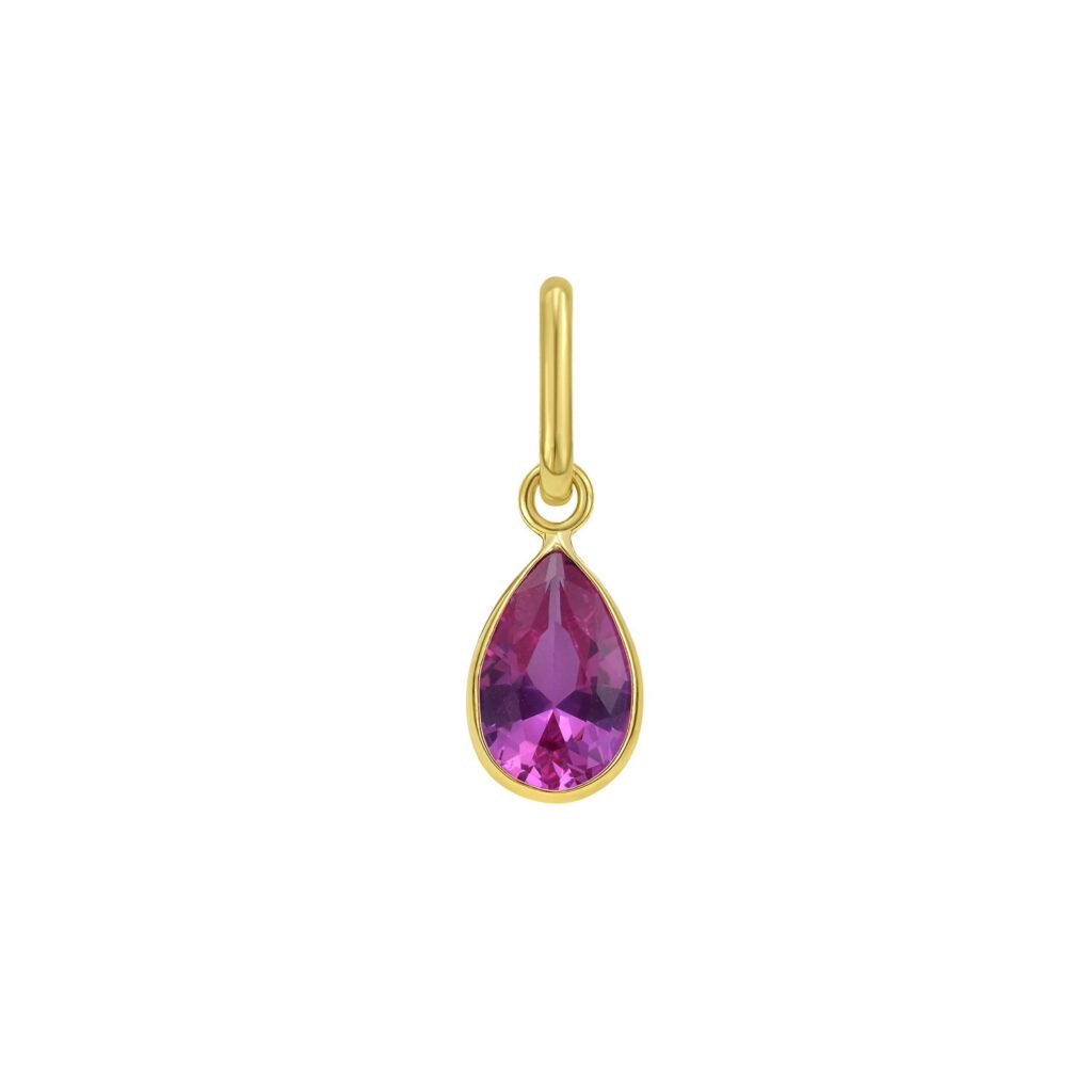 14K Yellow Gold Pear Pink Sapphire Charm Pendant