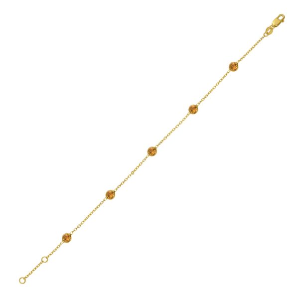 14K Yellow Gold Citrine Station Bracelet