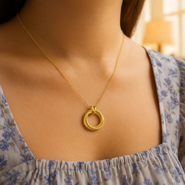 14K Yellow Gold Interlocking Diamond Cut Trinity Necklace - alternate view 2