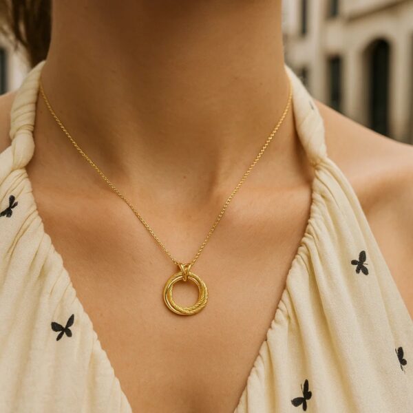 14K Yellow Gold Interlocking Diamond Cut Trinity Necklace - alternate view 3