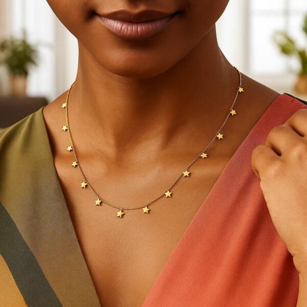 14K Yellow Gold Necklace with Dangling Stars - alternate view 3