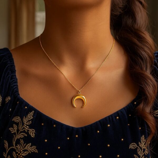 14k Yellow Gold 17 inch Necklace with Domed Moon Motif Pendant - alternate view 2