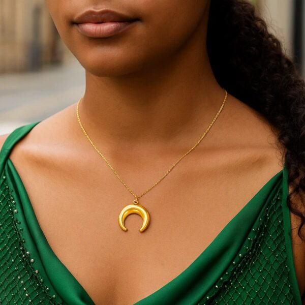 14k Yellow Gold 17 inch Necklace with Domed Moon Motif Pendant - alternate view 3