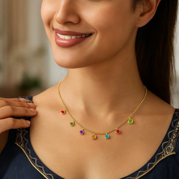 14k Yellow Gold Cable Chain Necklace with Round Multi-Tone Charms - alternate view 3