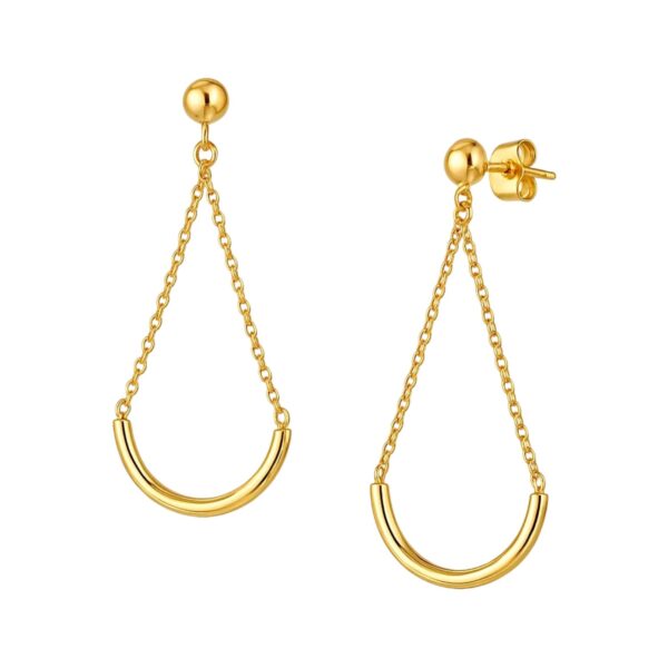 14k Yellow Gold Curved Chain Drop Earrings