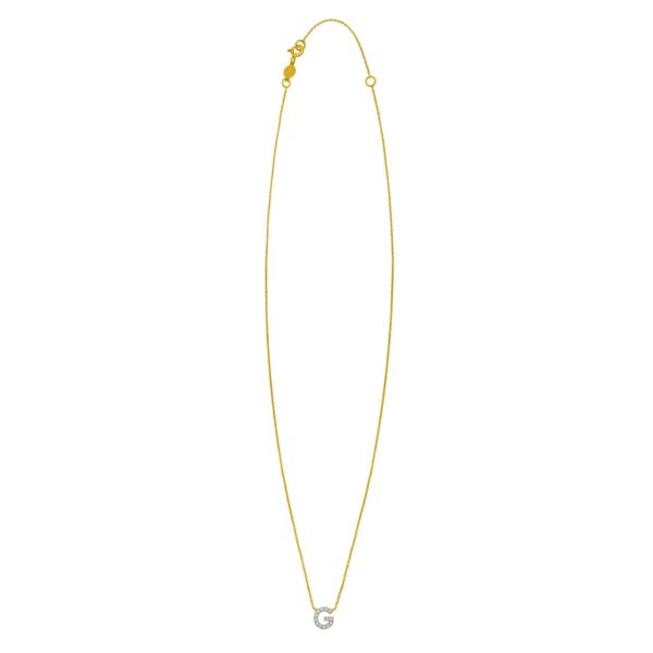 14K Yellow Gold Mini Diamond G Initial Pendant Necklace - alternate view 2