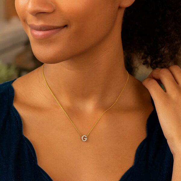 14K Yellow Gold Mini Diamond G Initial Pendant Necklace - alternate view 4