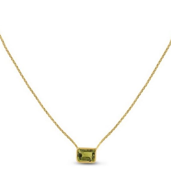 14K Yellow Gold Emerald Cut Peridot Necklace - alternate view 2