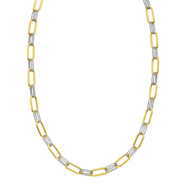 14K Two Tone Gold Diamante Paperclip Necklace (6.20 mm) - Two-Tone Gold