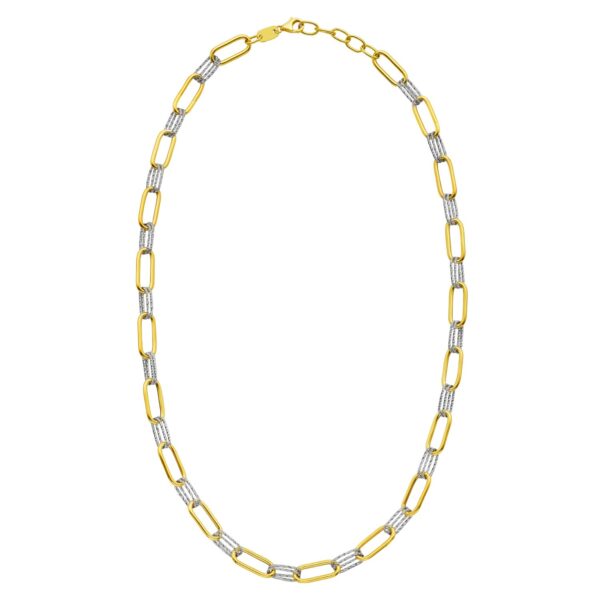 14K Two Tone Gold Diamante Paperclip Necklace (6.20 mm) - Two-Tone Gold - alternate view 2
