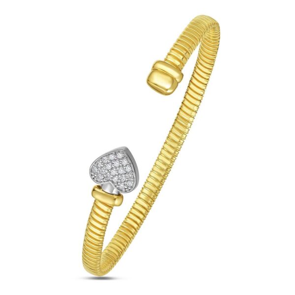14K Two Tone Gold Diamond Heart Tubogas Cuff - Two-Tone Gold