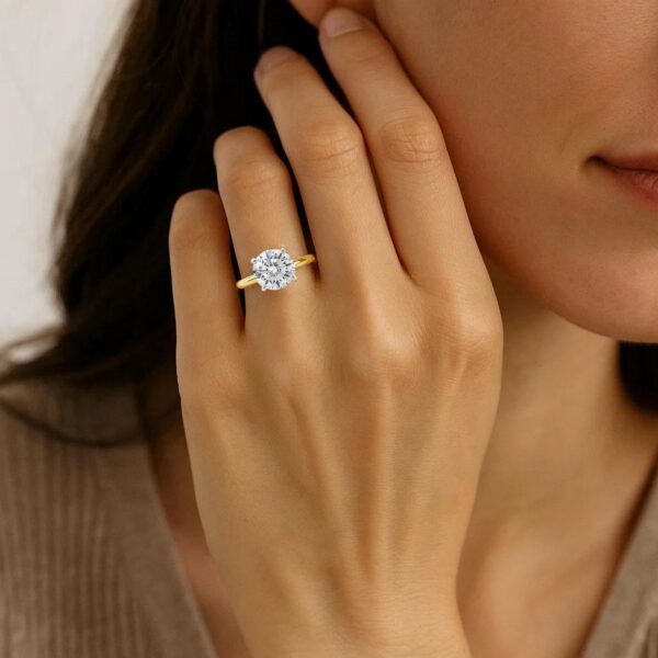 3 Carat Round Lab Grown IGI G/VS1 Diamond Solitaire Ring in 10K Yellow Gold - alternate view 5
