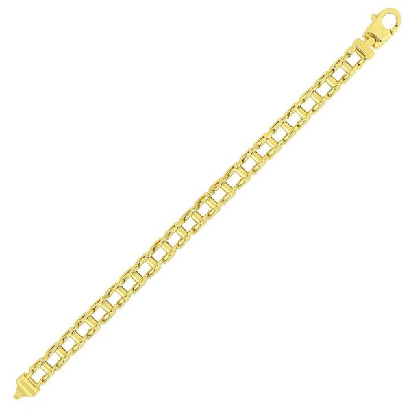 14k Yellow Gold Mens Bracelet with Rail Motif Links (5.00 mm)