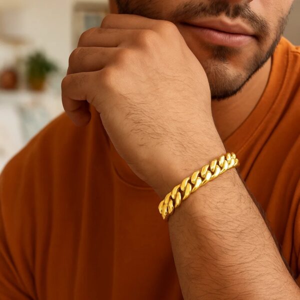 14k Yellow Gold Semi Solid Miami Cuban Bracelet (9.10 mm) - alternate view 2