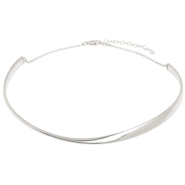 Sterling Silver Rhodium Plated Sculpted Collar Necklace