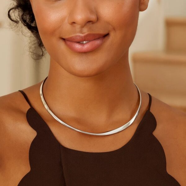 Sterling Silver Rhodium Plated Sculpted Collar Necklace - alternate view 3