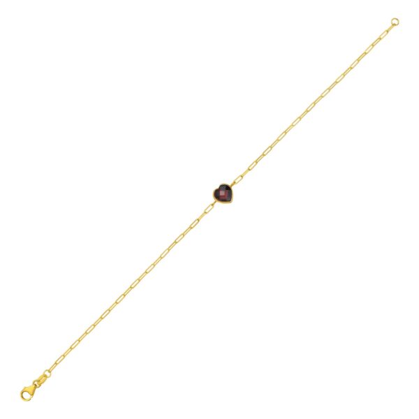 14K Yellow Gold Garnet Heart Bracelet