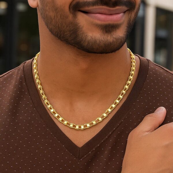 14k Yellow Gold Mens Necklace with Track Design Links (5.00 mm) - alternate view 5