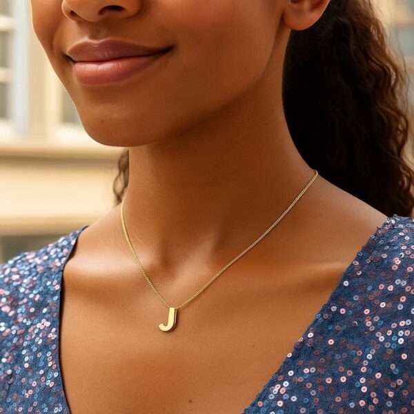 14K Yellow Gold Yours Truly Block Letter Initial J Necklace - alternate view 3