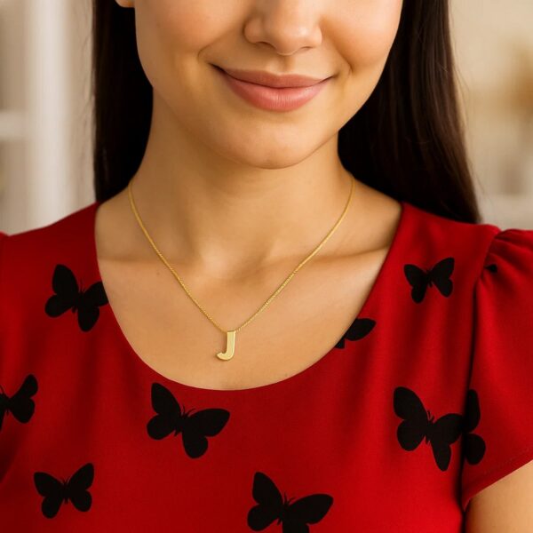 14K Yellow Gold Yours Truly Block Letter Initial J Necklace - alternate view 4