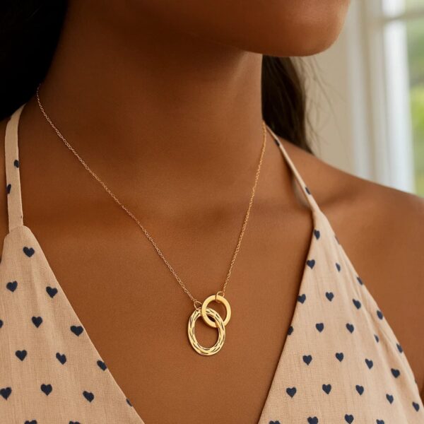 14k Yellow Gold High Polish Linked Double Circle Cutout Necklace - alternate view 4