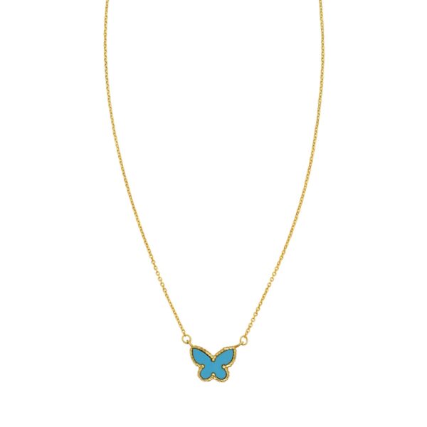 14K Yellow Gold Primavera Turquoise Butterfly Necklace - alternate view 2