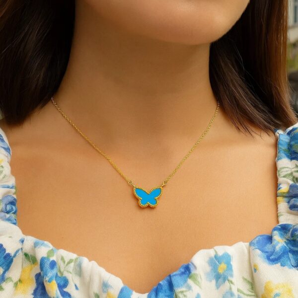 14K Yellow Gold Primavera Turquoise Butterfly Necklace - alternate view 4