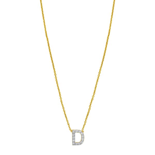 14K Yellow Gold Mini Diamond D Initial Pendant Necklace