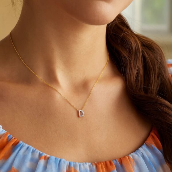 14K Yellow Gold Mini Diamond D Initial Pendant Necklace - alternate view 5