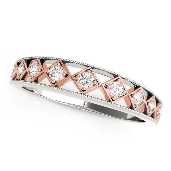 14k White Gold And Rose Gold Unique Diamond Wedding Band (1/10 cttw) - White & Rose Gold