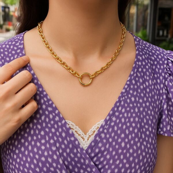 14K Yellow Gold Push Lock Charm Necklace (4.20 mm) - alternate view 3