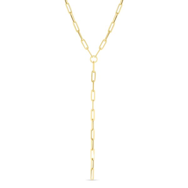 14k Yellow Gold Paperclip Chain Lariat Necklace