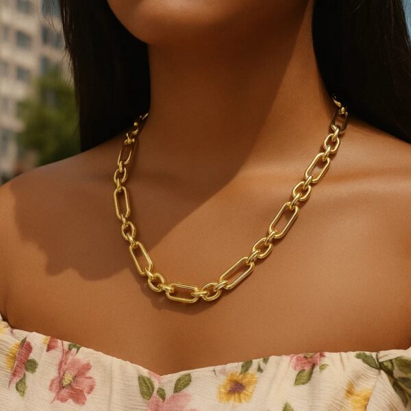 14k Yellow Gold Italian Alternating Paperclip Oval Links Chain Necklace - alternate view 2