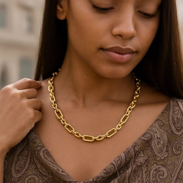 14k Yellow Gold Italian Alternating Paperclip Oval Links Chain Necklace - alternate view 3